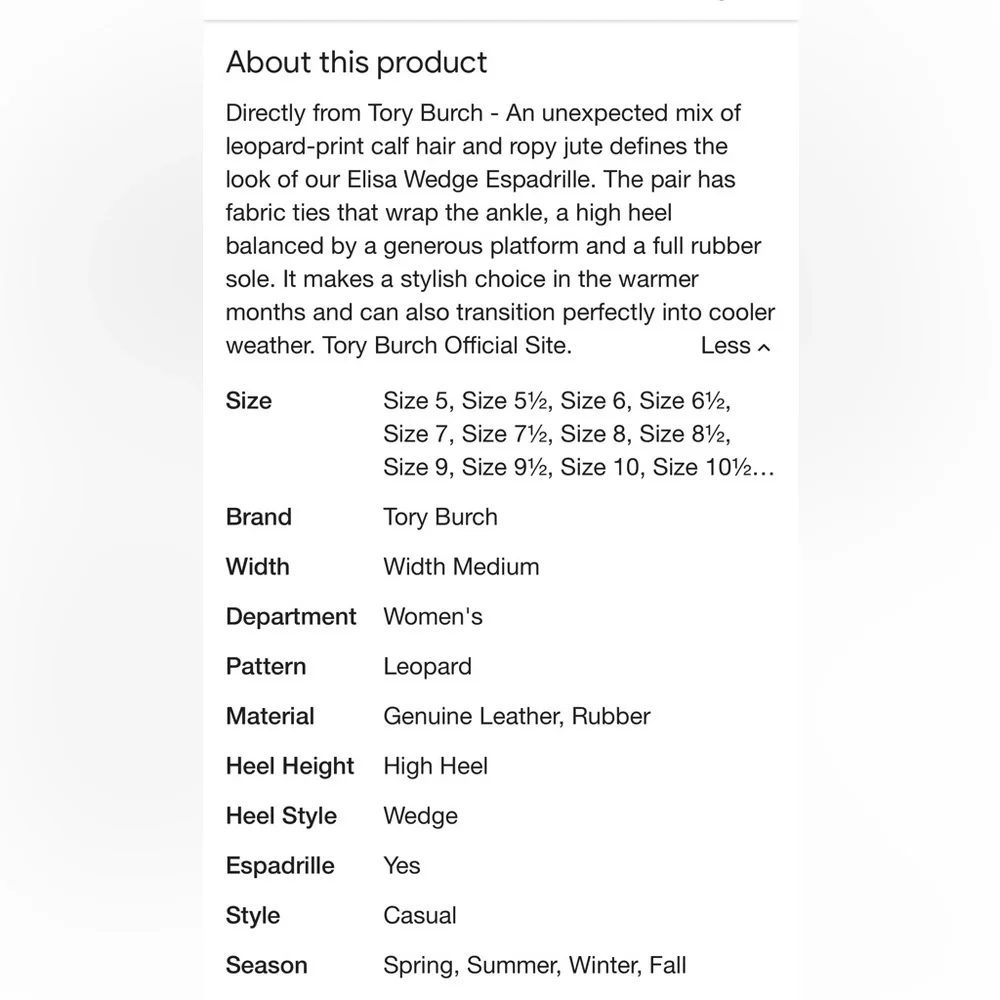 Tory Burch Elisa Leopard Print Espadrille Wedge Shoe Size 10.5 Calf Hair Lace Up - Picture 14 of 16